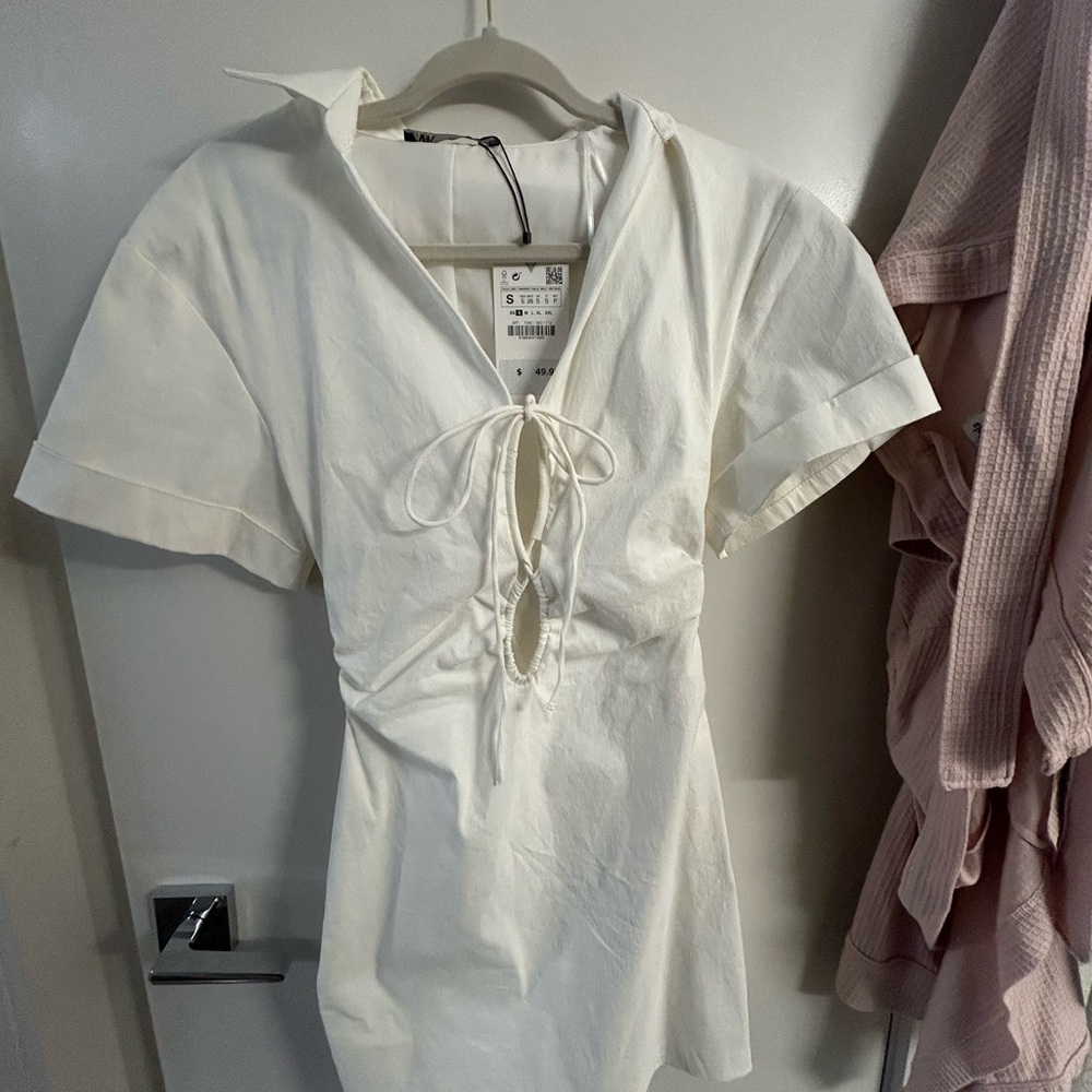 Zara white Lace-Up Front Tunic dress